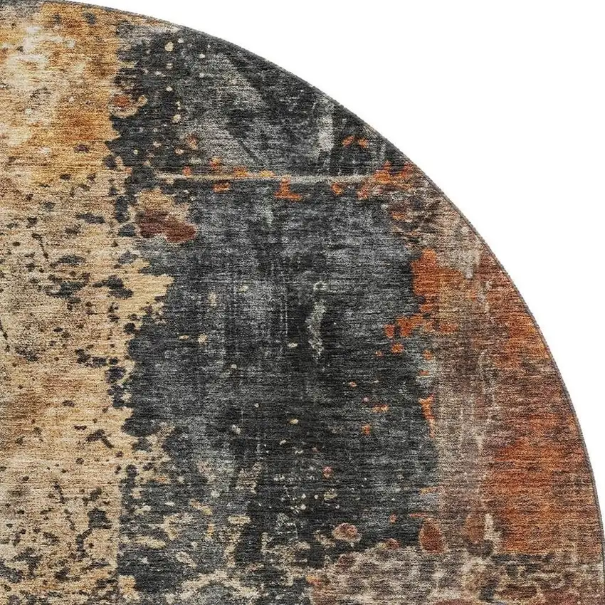 8' Copper Beige And Gray Abstract Washable Round Rug With UV Protection Photo 2