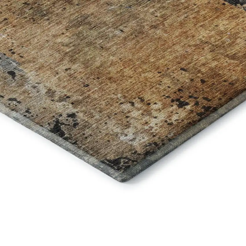 8' Copper Beige And Gray Abstract Washable Round Rug With UV Protection Photo 6