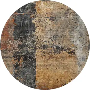 Photo of 8' Copper Beige And Gray Abstract Washable Round Rug With UV Protection