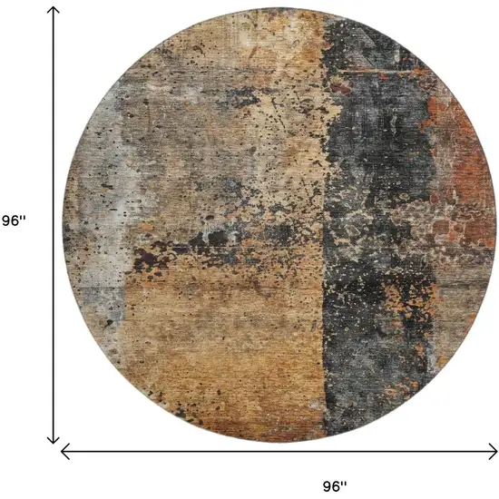 8' Copper Beige And Gray Abstract Washable Round Rug With UV Protection Photo 9