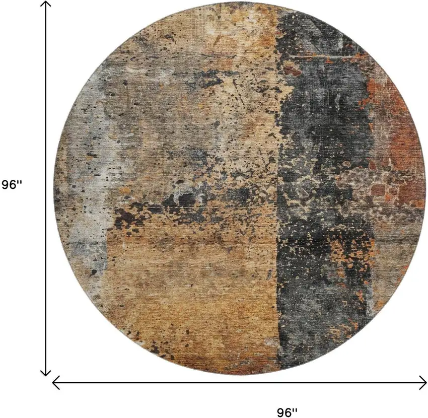 8' Copper Beige And Gray Abstract Washable Round Rug With UV Protection Photo 9