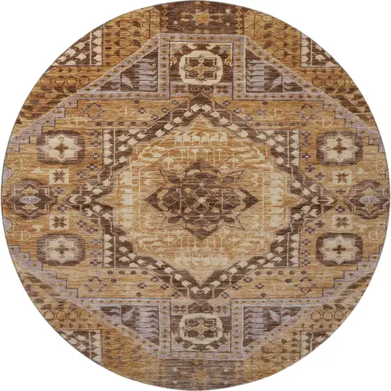 8' Copper Beige And Gray Diamond Washable Round Rug With UV Protection Photo 4