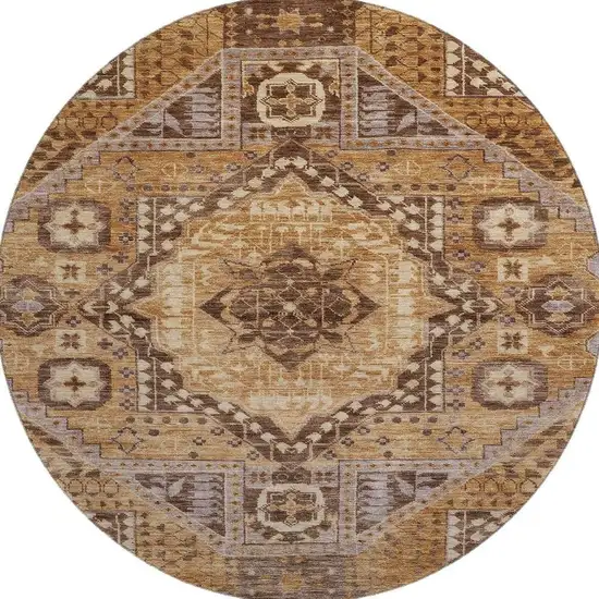 8' Copper Beige And Gray Diamond Washable Round Rug With UV Protection Photo 3