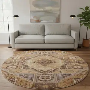 Photo of 8' Copper Beige And Gray Diamond Washable Round Rug With UV Protection