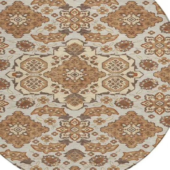 8' Copper Beige And Gray Round Medallion Washable Indoor Outdoor Area Rug Photo 7