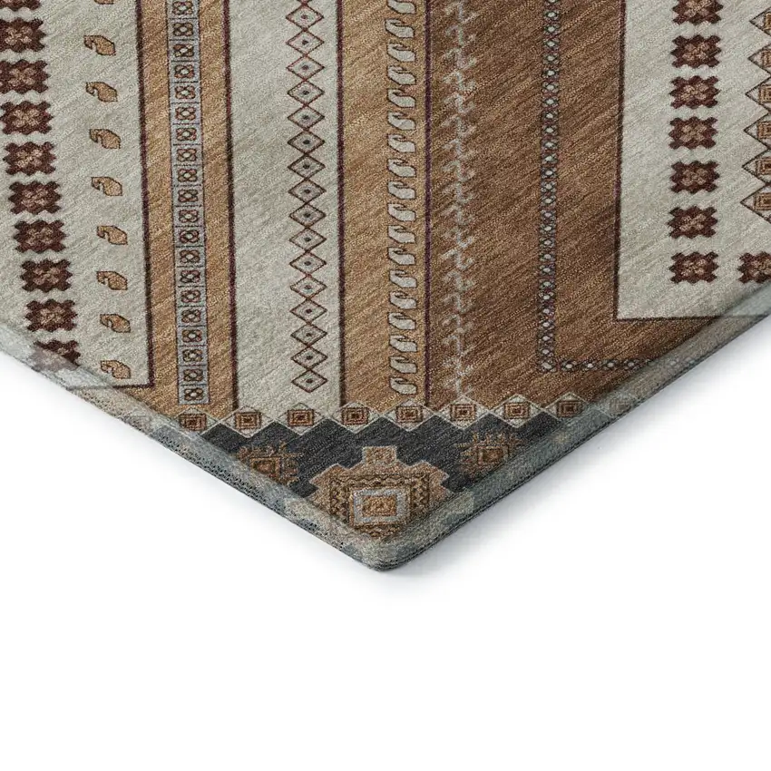 8' Copper Beige And Gray Tribal Washable Round Rug With UV Protection Photo 6