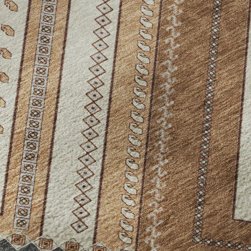 8' Copper Beige And Gray Tribal Washable Round Rug With UV Protection Photo 8