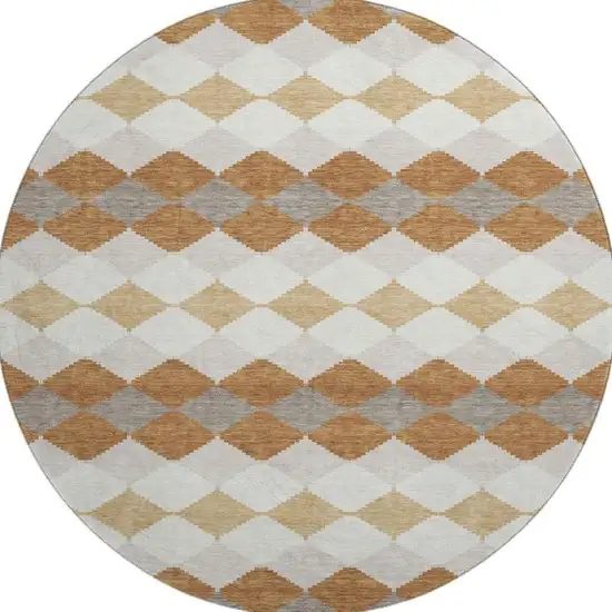 8' Copper Beige And Ivory Geometric Washable Round Rug With UV Protection Photo 3