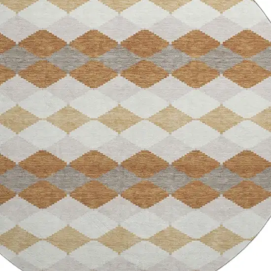 8' Copper Beige And Ivory Geometric Washable Round Rug With UV Protection Photo 2