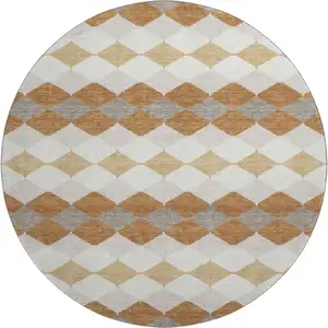 Photo of 8' Copper Beige And Ivory Geometric Washable Round Rug With UV Protection