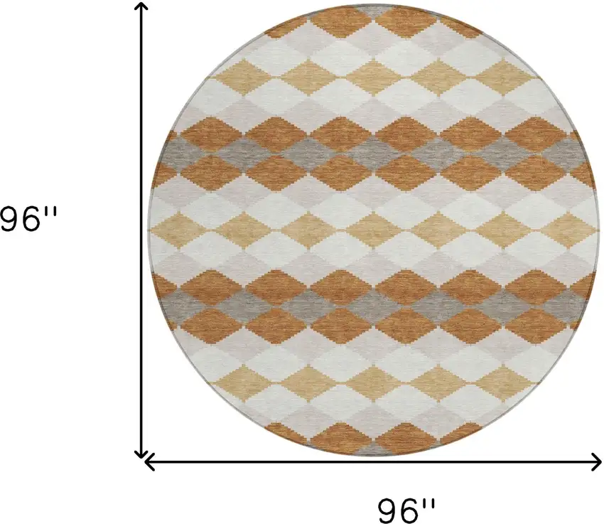 8' Copper Beige And Ivory Round Geometric Washable Indoor Outdoor Area Rug Photo 3