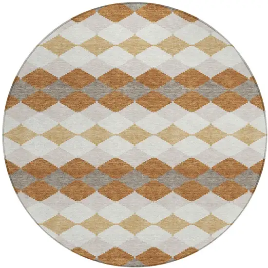 8' Copper Beige And Ivory Round Geometric Washable Indoor Outdoor Area Rug Photo 6