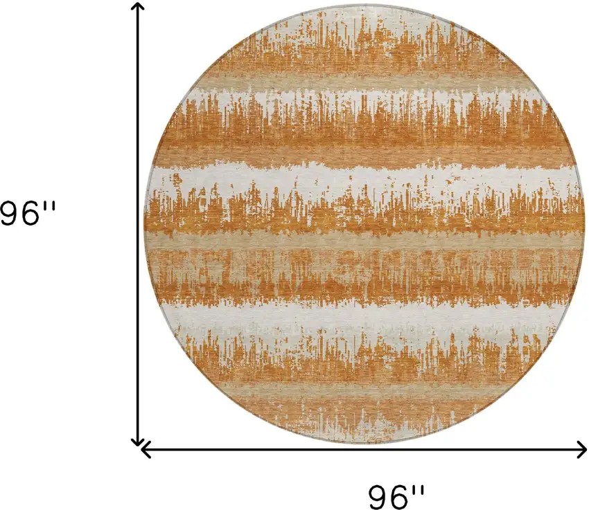8' Copper Beige And Ivory Round Striped Washable Indoor Outdoor Area Rug Photo 3