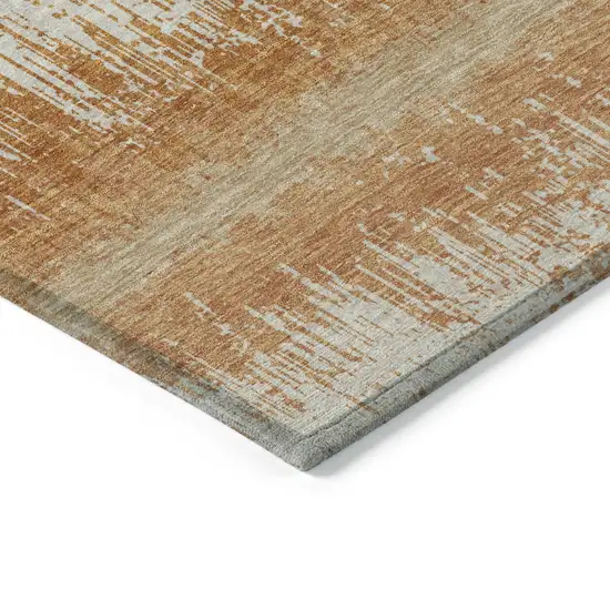 8' Copper Beige And Ivory Round Striped Washable Indoor Outdoor Area Rug Photo 4