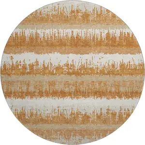 Photo of 8' Copper Beige And Ivory Striped Washable Round Rug With UV Protection