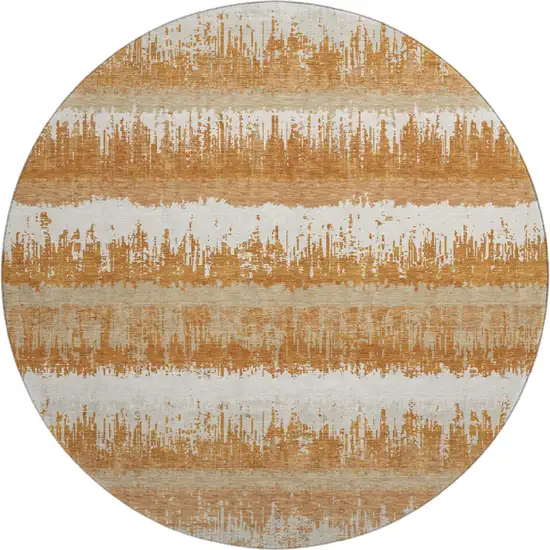8' Copper Beige And Ivory Striped Washable Round Rug With UV Protection Photo 1