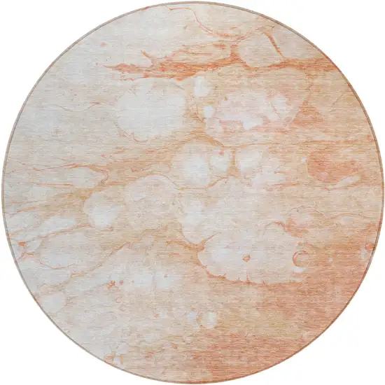 8' Copper Beige And Silver Round Abstract Washable Indoor Outdoor Area Rug Photo 1