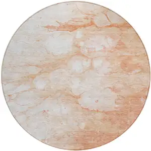 Photo of 8' Copper Beige And Silver Round Abstract Washable Indoor Outdoor Area Rug