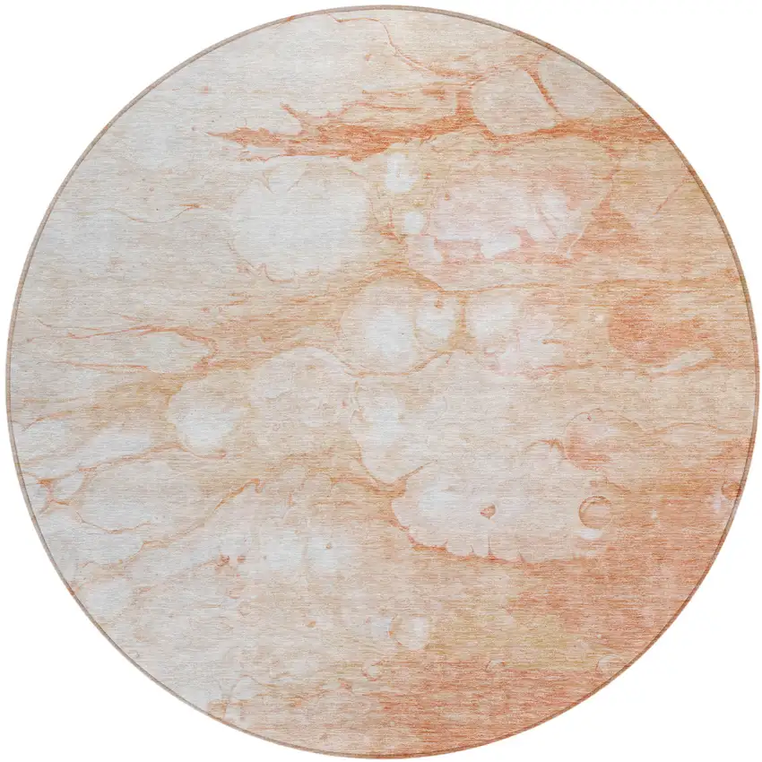 8' Copper Beige And Silver Round Abstract Washable Indoor Outdoor Area Rug Photo 1