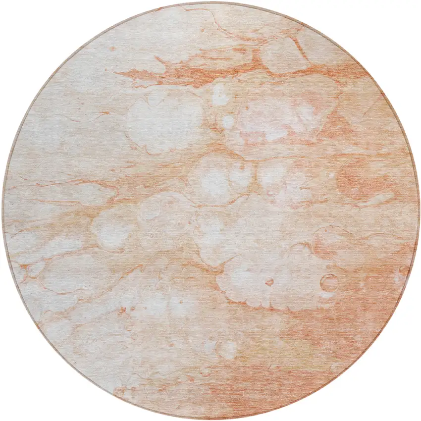 8' Copper Beige And Silver Round Abstract Washable Indoor Outdoor Area Rug Photo 1