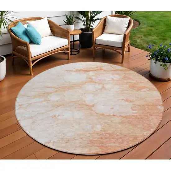 8' Copper Beige And Silver Round Abstract Washable Indoor Outdoor Area Rug Photo 1