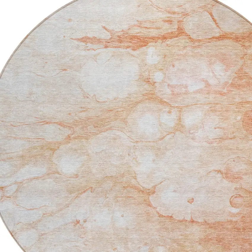 8' Copper Beige And Silver Round Abstract Washable Indoor Outdoor Area Rug Photo 4