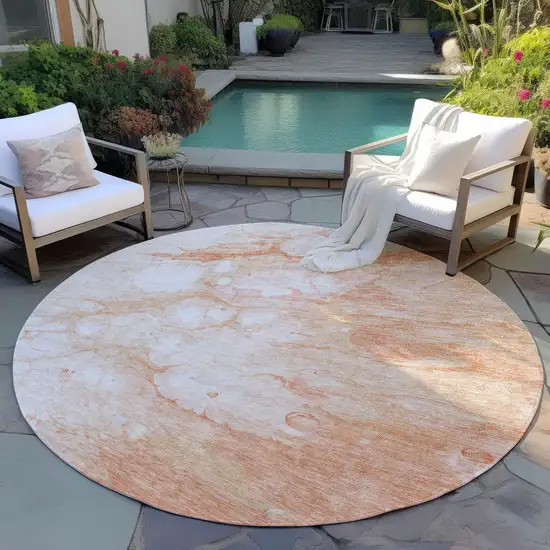 8' Copper Beige And Silver Round Abstract Washable Indoor Outdoor Area Rug Photo 6