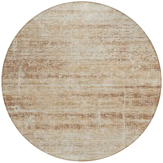 8' Copper Beige And Taupe Round Abstract Washable Indoor Outdoor Area Rug Photo 5