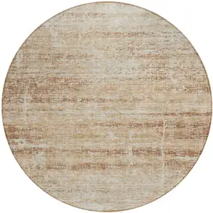 Photo of 8' Copper Beige And Taupe Round Abstract Washable Indoor Outdoor Area Rug