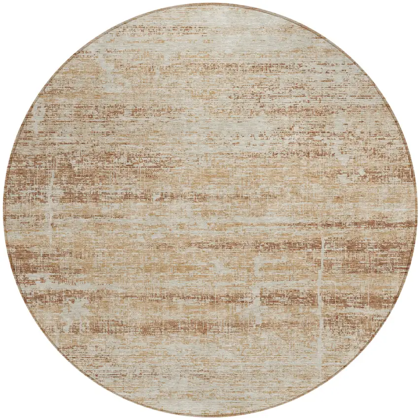 8' Copper Beige And Taupe Round Abstract Washable Indoor Outdoor Area Rug Photo 1