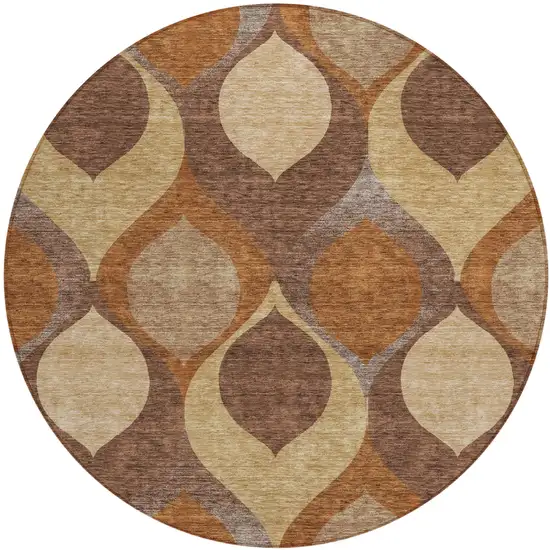 8' Copper Beige And Taupe Round Ogee Washable Indoor Outdoor Area Rug Photo 1
