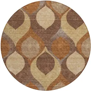 Photo of 8' Copper Beige And Taupe Round Ogee Washable Indoor Outdoor Area Rug