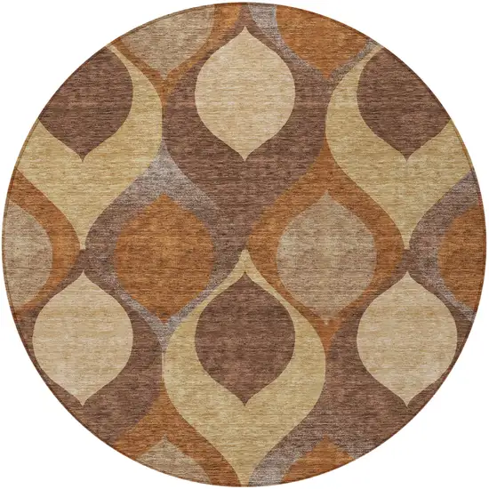 8' Copper Beige And Taupe Round Ogee Washable Indoor Outdoor Area Rug Photo 5