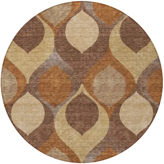8' Copper Beige And Taupe Round Ogee Washable Indoor Outdoor Area Rug Photo 5