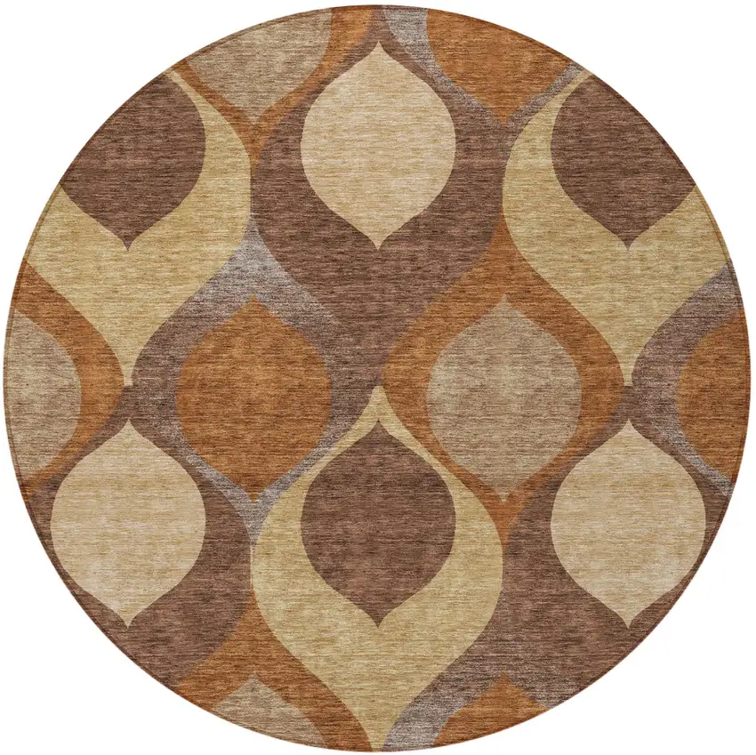 8' Copper Beige And Taupe Round Ogee Washable Indoor Outdoor Area Rug Photo 5
