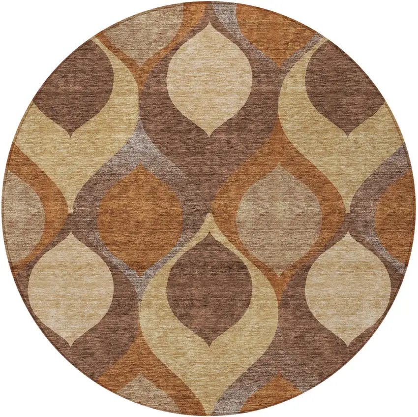 8' Copper Beige And Taupe Round Ogee Washable Indoor Outdoor Area Rug Photo 5