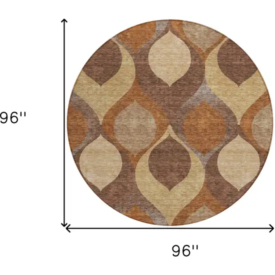 8' Copper Beige And Taupe Round Ogee Washable Indoor Outdoor Area Rug Photo 8