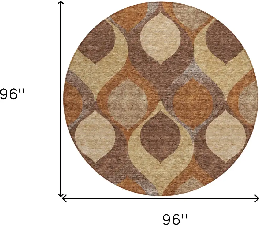 8' Copper Beige And Taupe Round Ogee Washable Indoor Outdoor Area Rug Photo 8