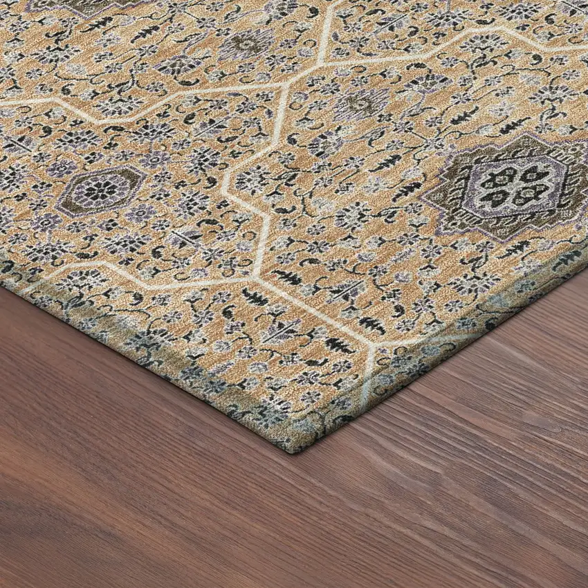 8' Copper Black And Brown Round Oriental Washable Indoor Outdoor Area Rug Photo 8