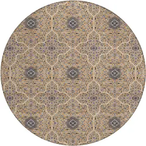 Photo of 8' Copper Black And Brown Round Oriental Washable Indoor Outdoor Area Rug