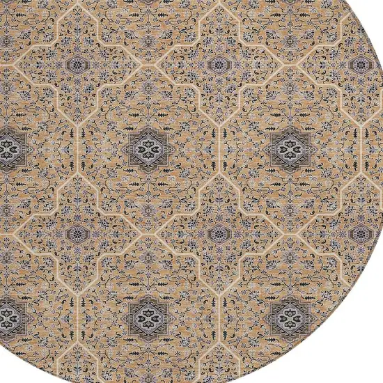 8' Copper Black And Brown Round Oriental Washable Indoor Outdoor Area Rug Photo 2