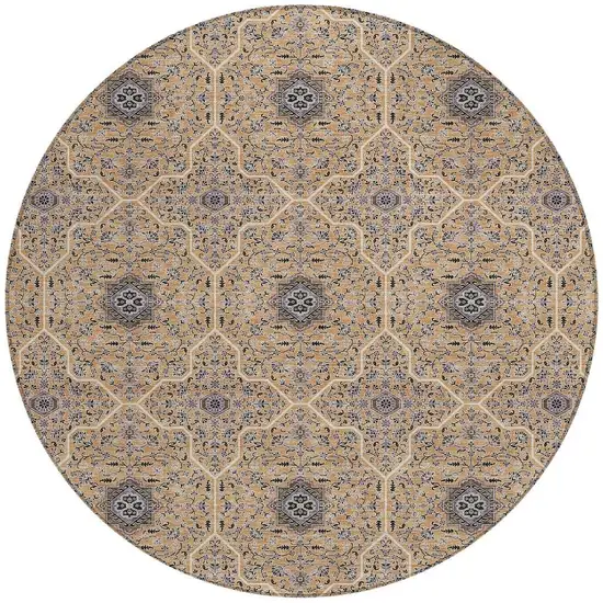 8' Copper Black And Brown Round Oriental Washable Indoor Outdoor Area Rug Photo 3