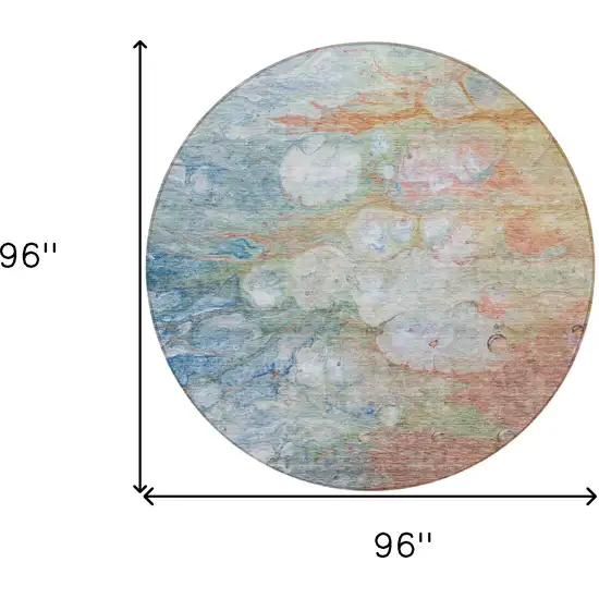 8' Copper Blue And Artichoke Green Round Abstract Washable Indoor Outdoor Area Rug Photo 9
