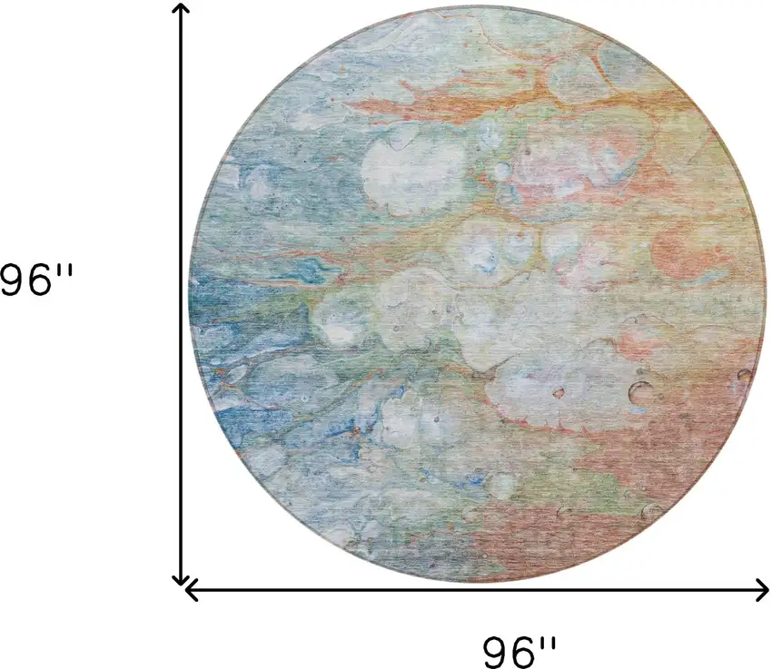 8' Copper Blue And Artichoke Green Round Abstract Washable Indoor Outdoor Area Rug Photo 9