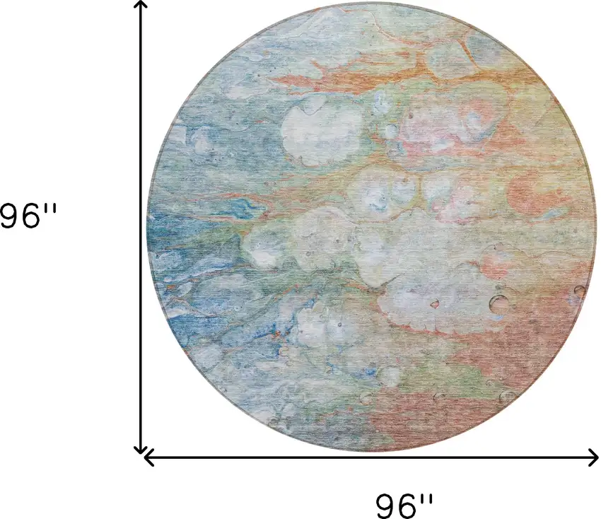 8' Copper Blue And Artichoke Green Round Abstract Washable Indoor Outdoor Area Rug Photo 9