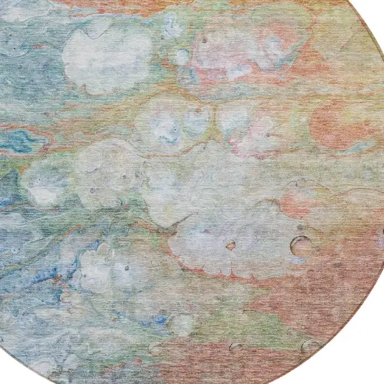 8' Copper Blue And Artichoke Green Round Abstract Washable Indoor Outdoor Area Rug Photo 5