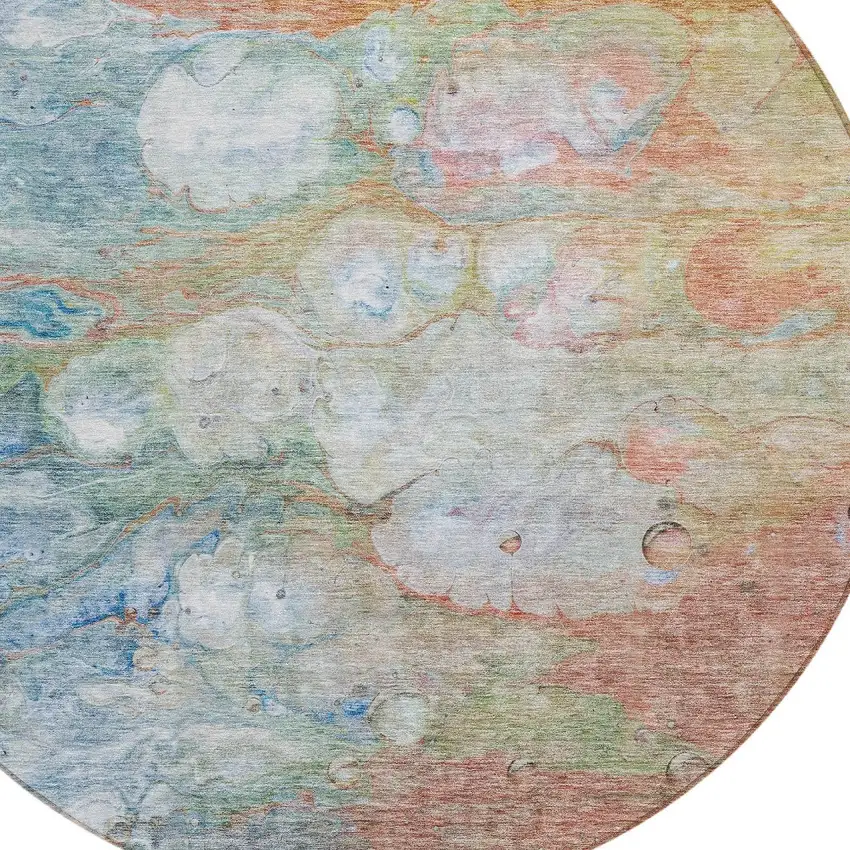 8' Copper Blue And Artichoke Green Round Abstract Washable Indoor Outdoor Area Rug Photo 5