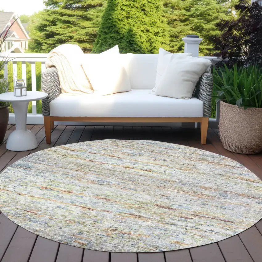 8' Copper Blue And Green Round Striped Washable Indoor Outdoor Area Rug Photo 8