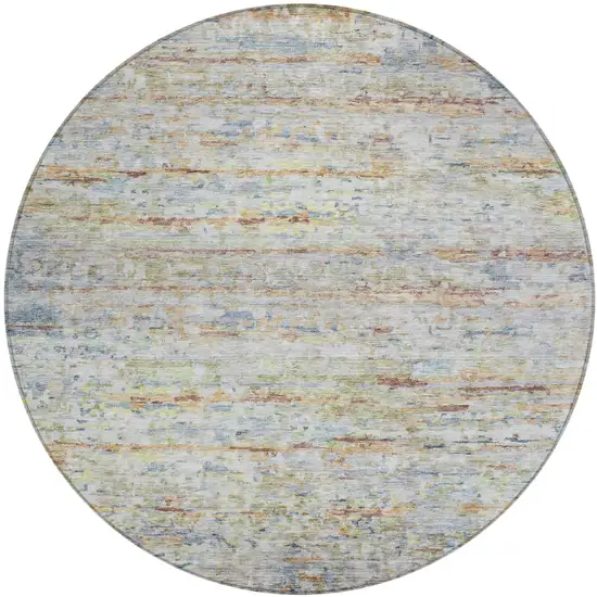 8' Copper Blue And Green Round Striped Washable Indoor Outdoor Area Rug Photo 2