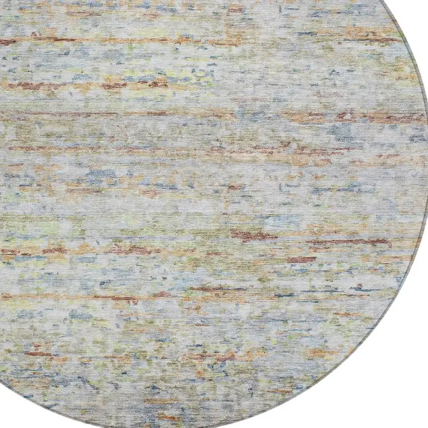 8' Copper Blue And Green Round Striped Washable Indoor Outdoor Area Rug Photo 6